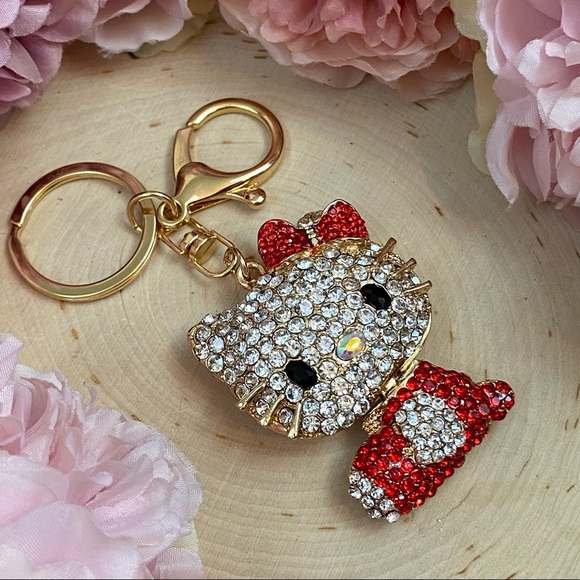 Hello Kitty with Red Crystal Dress & Bow Keychain Charm - Picture 6 of 12